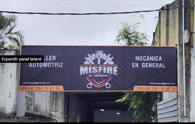 Letrero de Taller Misfire by CONSURMEX, mecánica en general